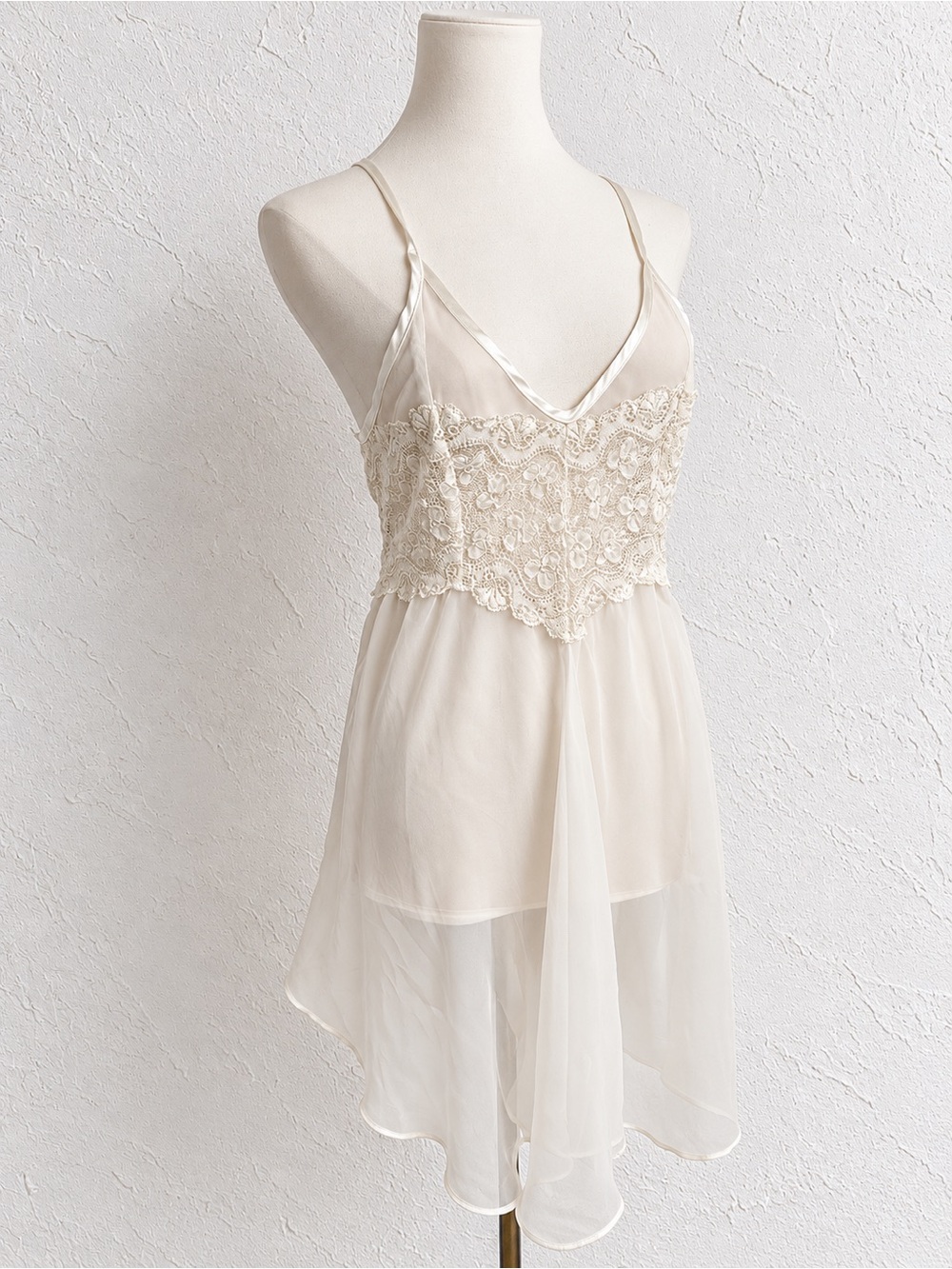 Ivory Lace Chiffon Slip Dress Vintage Inspired Bridal Coquette Fairycore